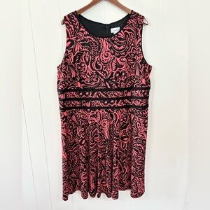 Catherines black pink sleeveless midi knee length swing dress size 2X